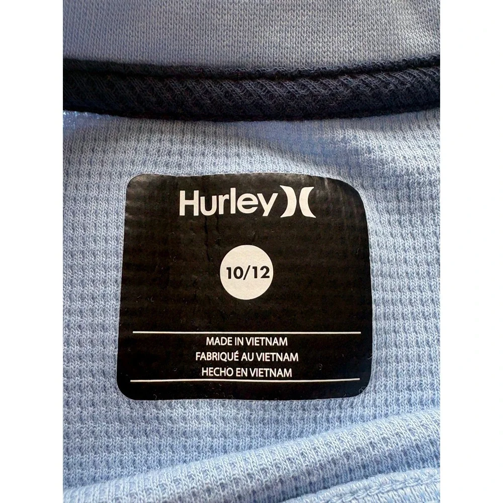 Hurley Boys Long Sleeve Shirt 10/12 – Light Blue Logo Tee – Casual Surfcore
